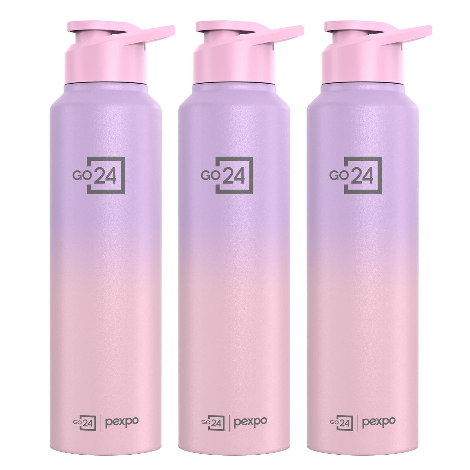 Go24 pexpo Water Bottle 1 ltr Stainless Steel Sports/Fridge Bottle with Sipper Cap (Pack of 3)| 1-Year Warranty | Single Wall | For Home, Office, Gym, Travelling | Craft Pro 950ml | Pink-Purple Ombre