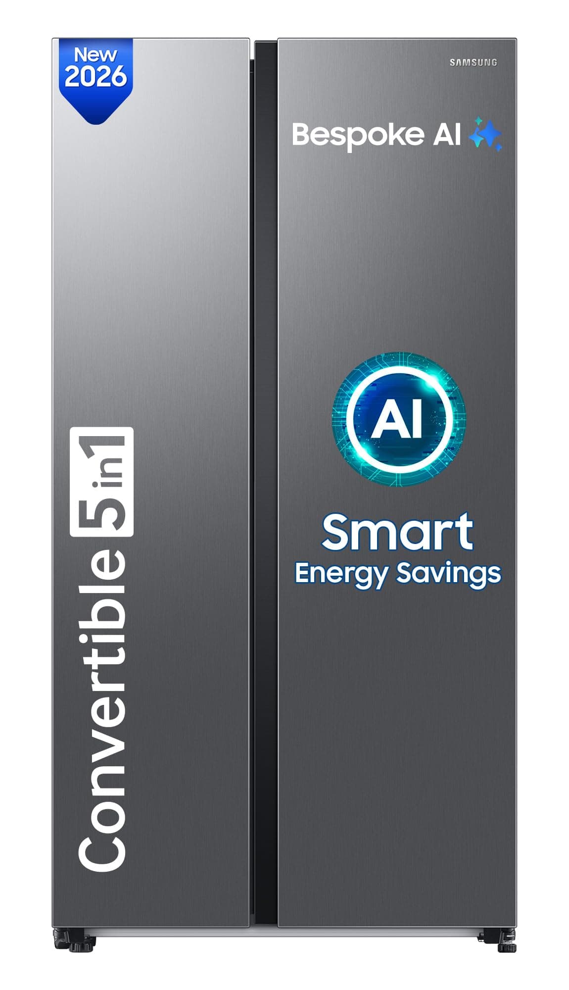 Samsung 653 L, 3 Star, Frost Free, Double Door, Convertible 5-in-1 Digital Inverter, Side By Side AI Enabled Smart Refrigerator with WiFi (RS76CG8003S9HL, Silver, Refined Inox)