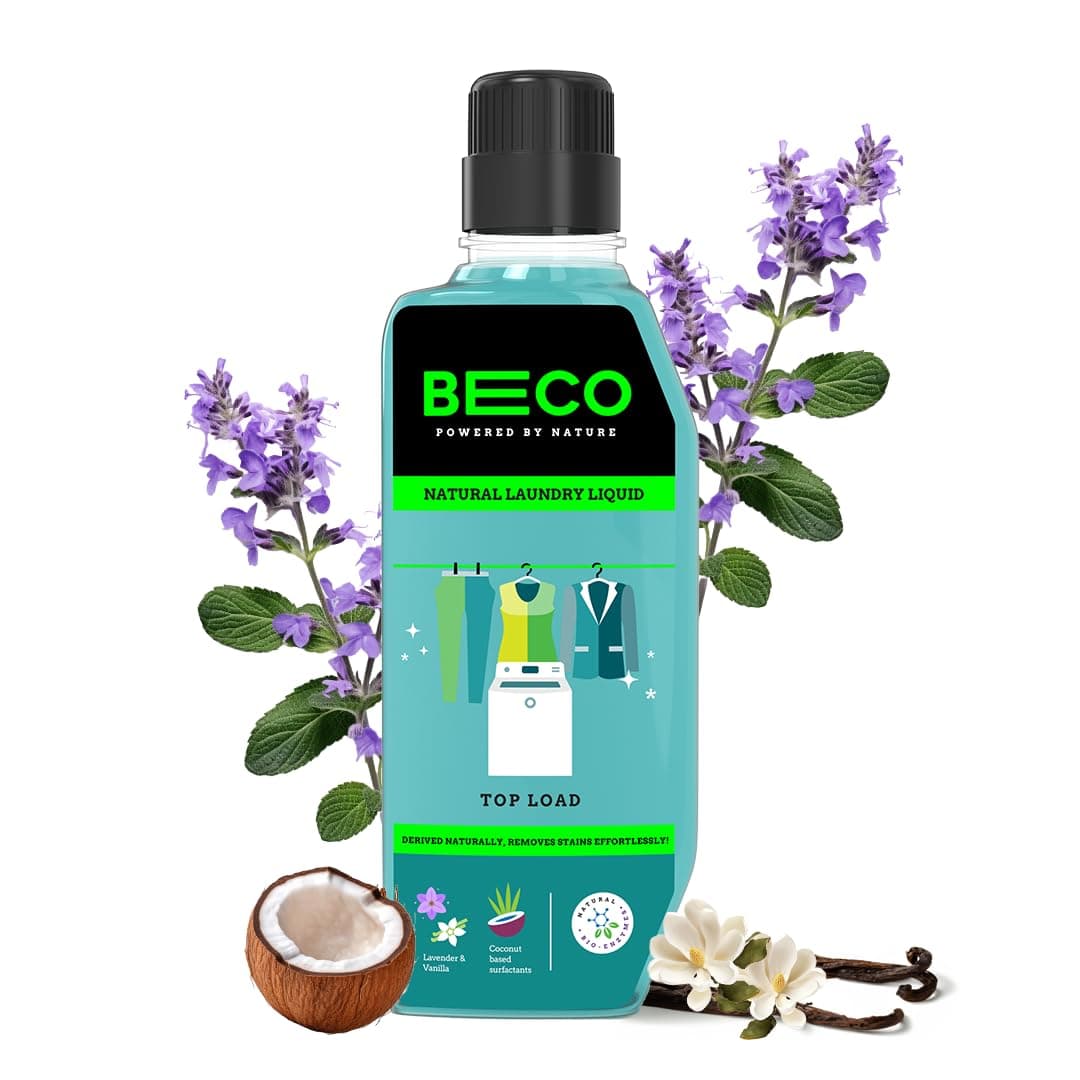 Beco Natural Liquid Detergent Top Load - 960 ml Bottle | Tough Stain Removal | Lavender & Vanilla Freshness | Retains Brightness & Shine | Chemical Free | Top Load Washing Machine Liquid Laundry