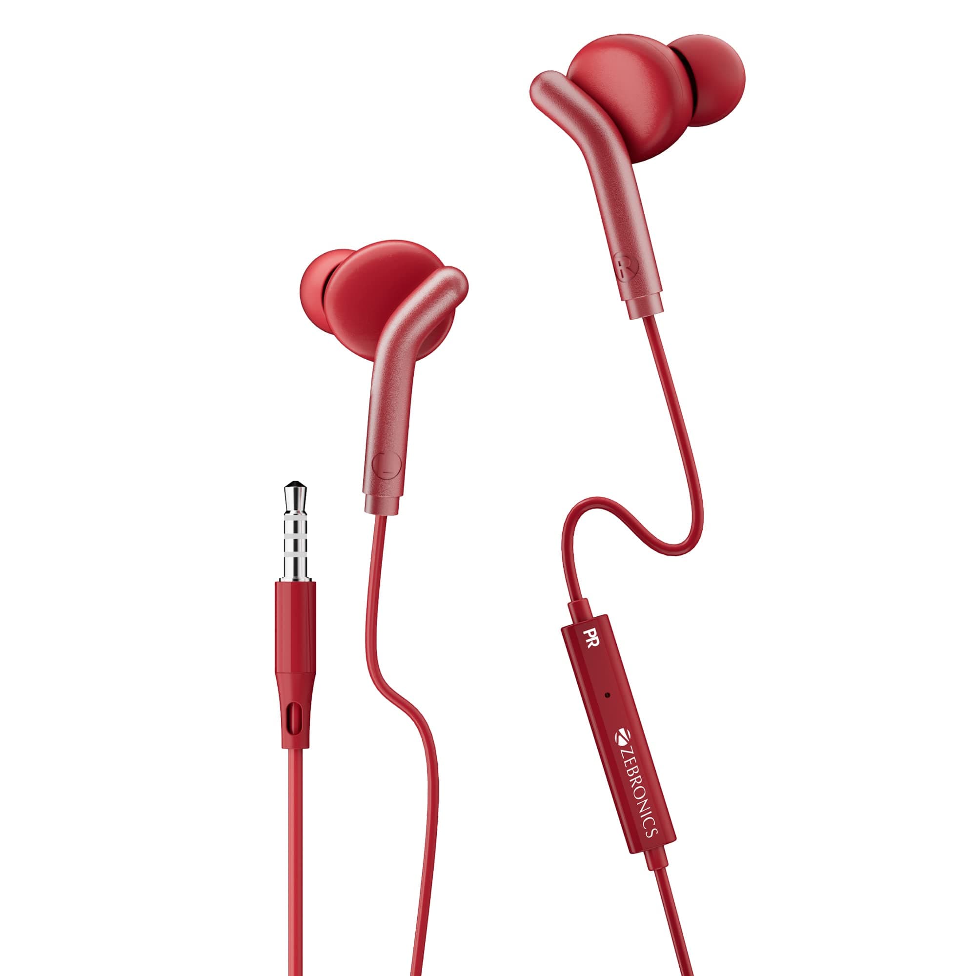 ZEBRONICS BRO 3.5mm Wired Earphones, in-Line MIC, Deep Bass, 1.2m Strong and Long Lasting Cable, Light Weight, Compatible with Mobile | Tablet | Laptop (Red)