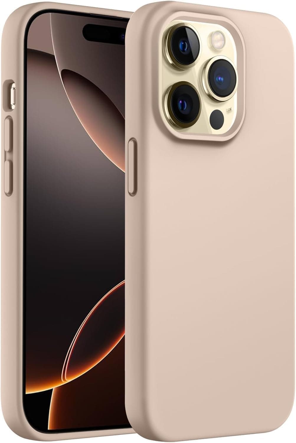 DIZORO® Compatible with iPhone 14 PRO Case, Liquid Silicone Case, Full Body Protective Cover, Shockproof, Slim Phone Case, Anti-Scratch Soft Microfiber Lining, 6.1 inch - Desert