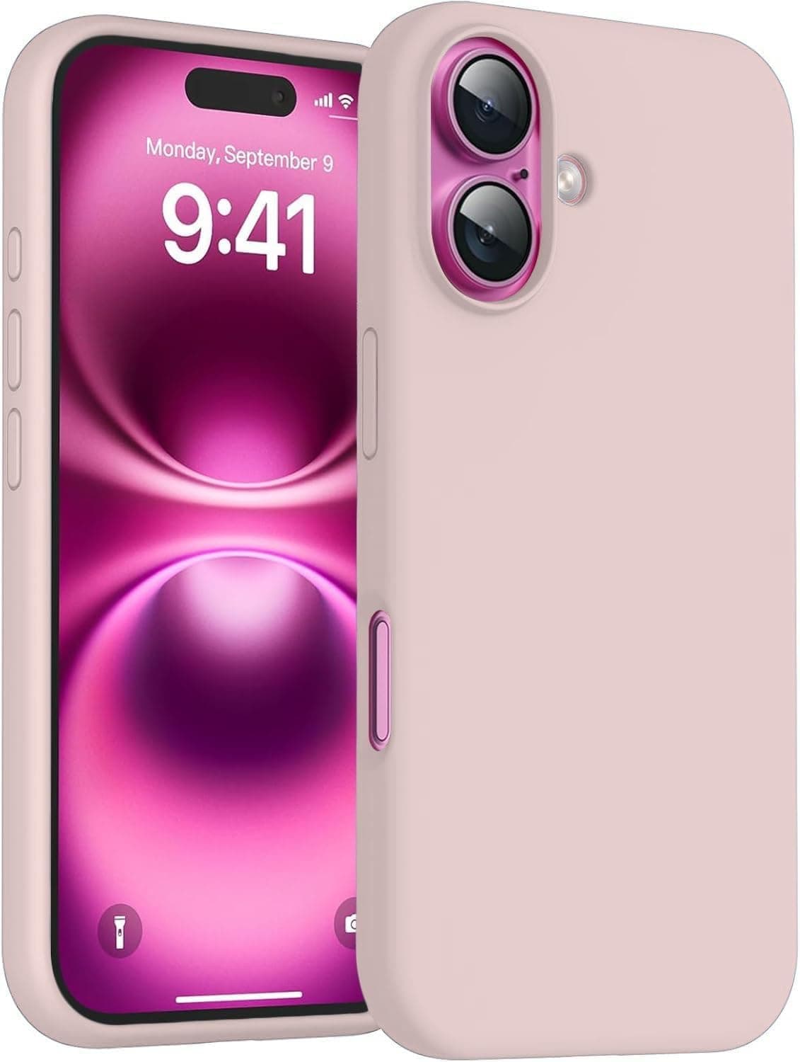 DIZORO Compatible for iPhone 16 Plus Case 6.7, Slim Liquid Silicone 3 Layers Full Covered Soft Gel Rubber Phone Case Protective Cover 6.7 Inch - Sand Pink