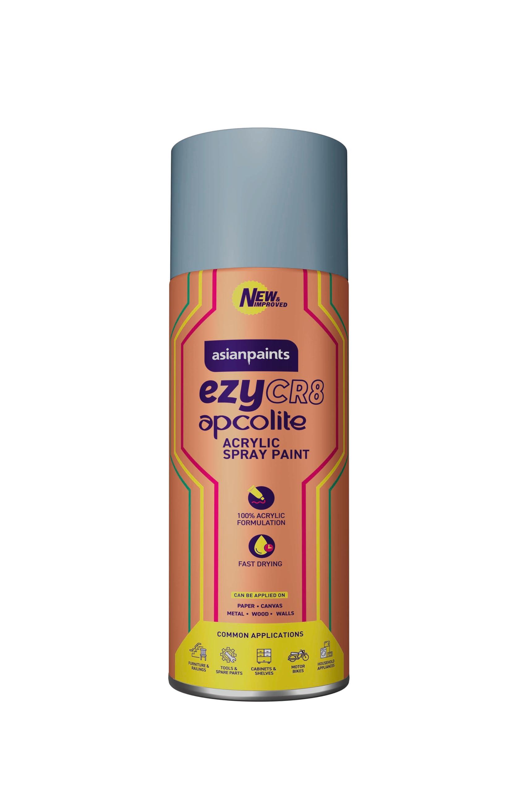 Asian Paints ezyCR8 Apcolite Spray Paint with Acrylic Quick Drying High Gloss Finish Multi-Purpose Multi-Surface DIY Aerosol Can for Car Bike Home Metal Wood Furniture Walls and Art Craft (1Pc, 400ml)