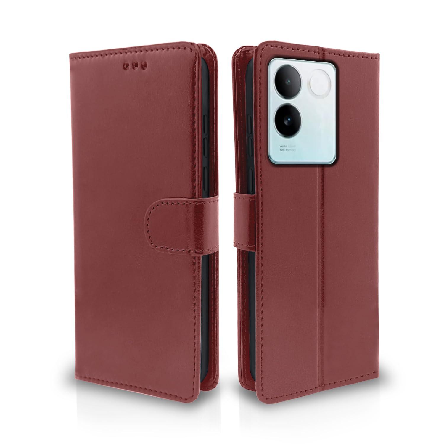 Pikkme Vivo T2 pro 5G Flip Cover Leather Finish | Inside TPU with Card Pockets | Wallet Stand and Shock Proof | Complete Protection Flip Case (Brown)