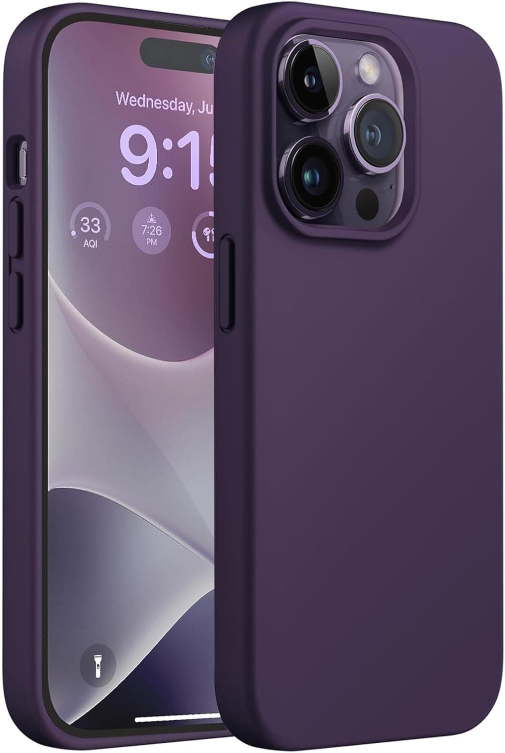 DIZORO® Compatible with iPhone 14 PRO Case, Liquid Silicone Case, Full Body Protective Cover, Shockproof, Slim Phone Case, Anti-Scratch Soft Microfiber Lining, 6.1 inch - (Deep Purple)
