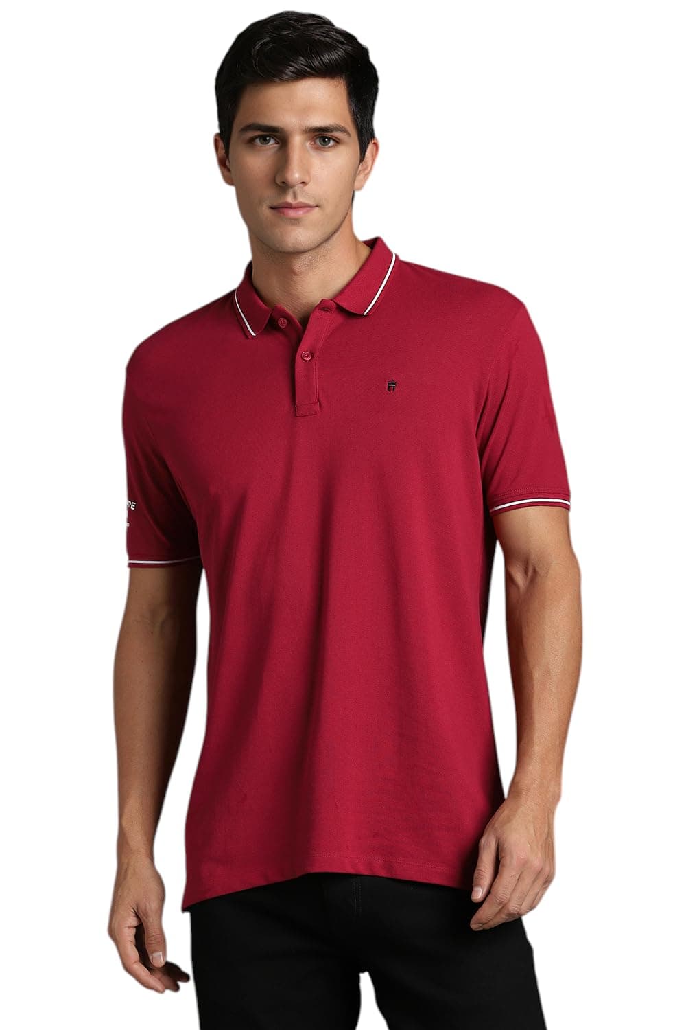 Louis Philippe Men Red Solid Polo Neck T-Shirt