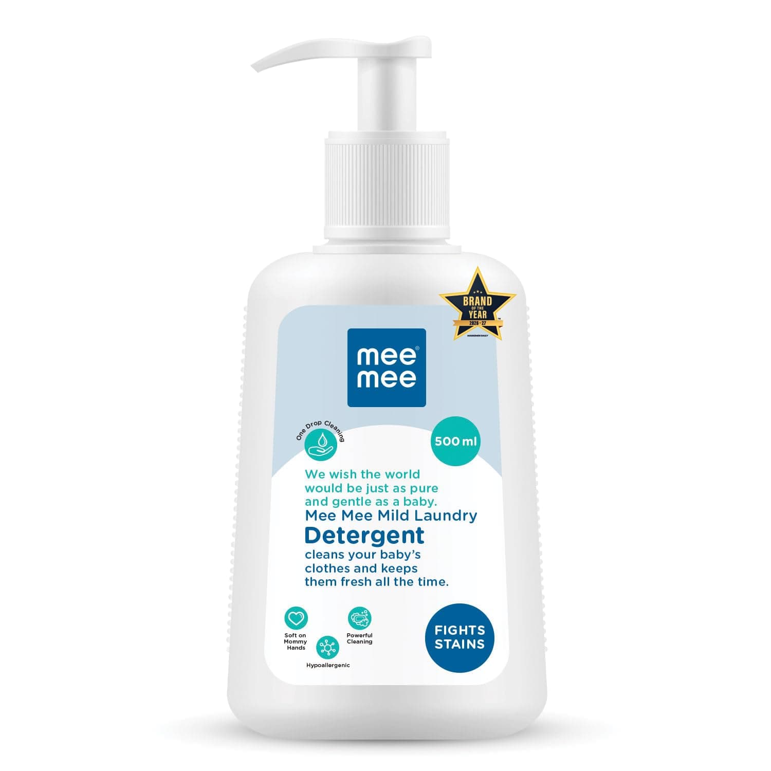 Mee Mee Baby Liquid Detergent 500 ml | pH-Balanced Anti-Bacterial Formula | Scent: Mild Fresh | Free from Harsh Chemicals, Safe for Mother’s Hands & Baby’s Skin | Removes Stains & Odor