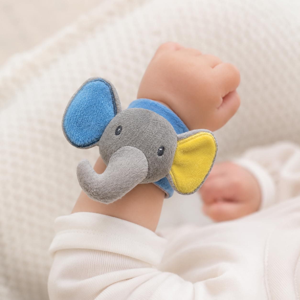 Babique Soft Plush Elephant Hand Rattle Wrist Band for Newborns, Infants & Kids – Baby Wrist Rattle Toy with Adjustable Velcro Strap, Gentle Sound, Lightweight & Safe for 0–36 Months
