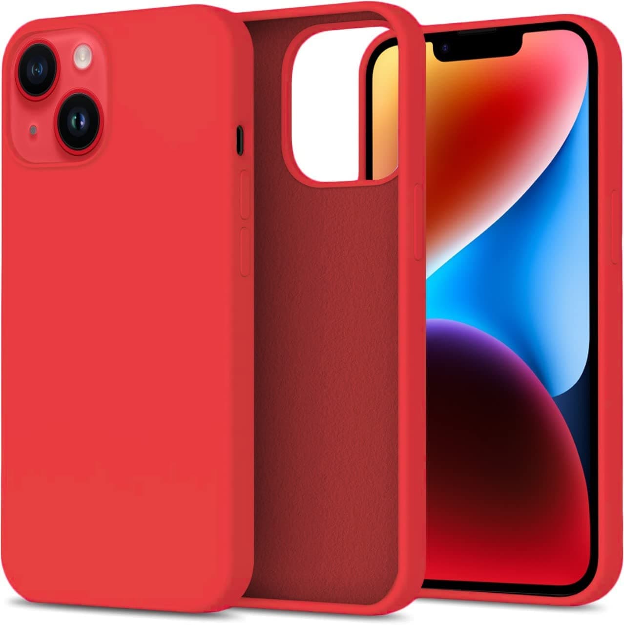 DIZORO® Compatible with iPhone 14 Case, Liquid Silicone Case, Full Body Protective Cover, Shockproof, Slim Phone Case, Anti-Scratch Soft Microfiber Lining, 6.1 inch - (Red)