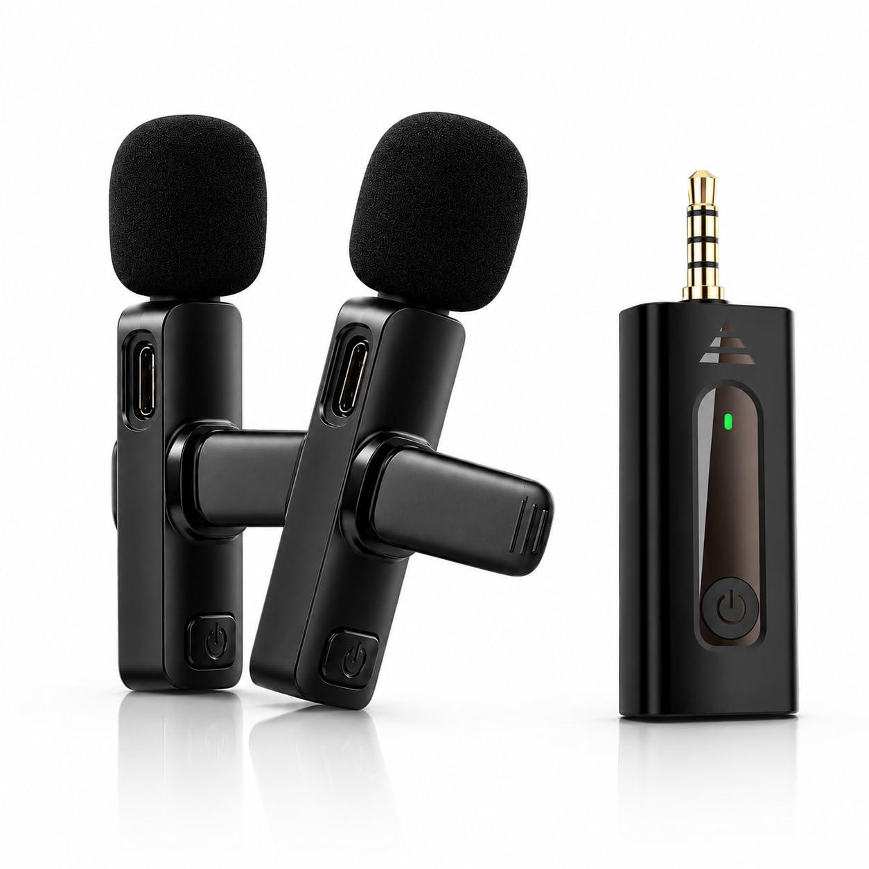 MMAK Dual Karaoke Wireless Omnidirectional Microphone Collar Mic Compatible with BT Speakers & Other Speakers, Plug and Play (Black)