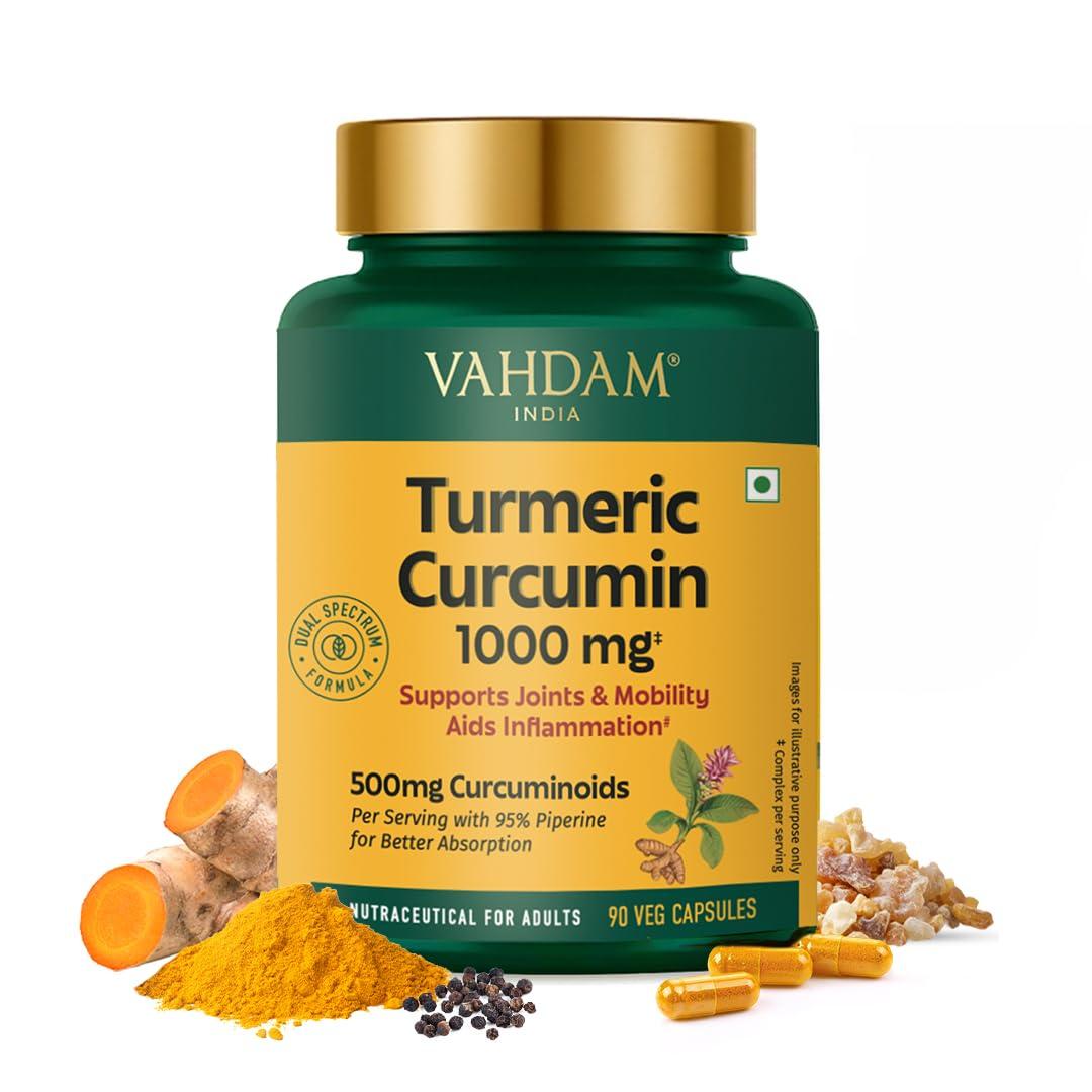 VAHDAM Turmeric Curcumin for Joint Support | 90 Capsules | Piperine & 95% Curcuminoids | Anti Inflammatory Supplement