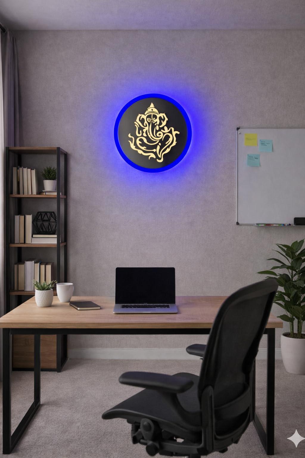 Powerlam Lord Ganesha Wall Sign | Divine LED Neon Light for Home Mandir, Spiritual Ganpati Bappa Wall Decor, Glowing Ganesh Sign for Pooja Room & Vastu Gifting