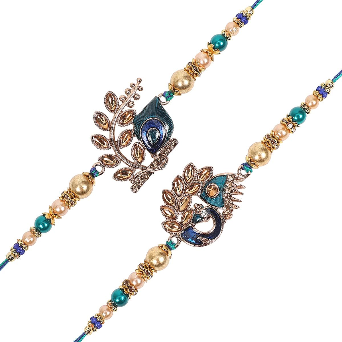 Riddhika Ventures Stylish Kundan and AD Ring Rakhi (Set of 2) with Roli Chawal and Greeting Card || Raksha Bandhan Traditional Festive Gift (K2K3)
