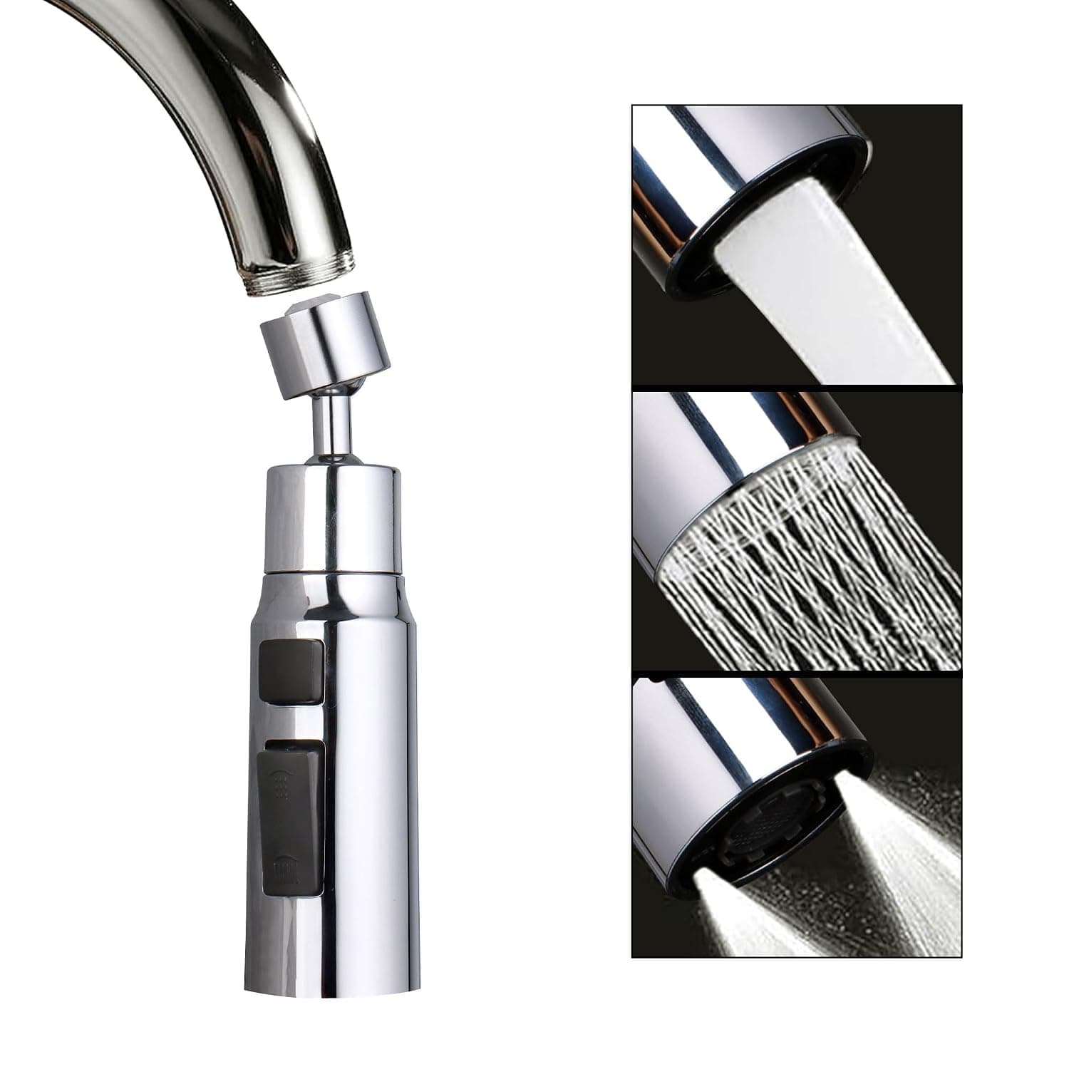 Amazon Basics Tap Extension for Kitchen Sink - Pack of 1 | 3 Flow Modes | Flexible Faucet Extender for Taps | Aerators for Water Tap | Upto 80% Water Saving - Compact
