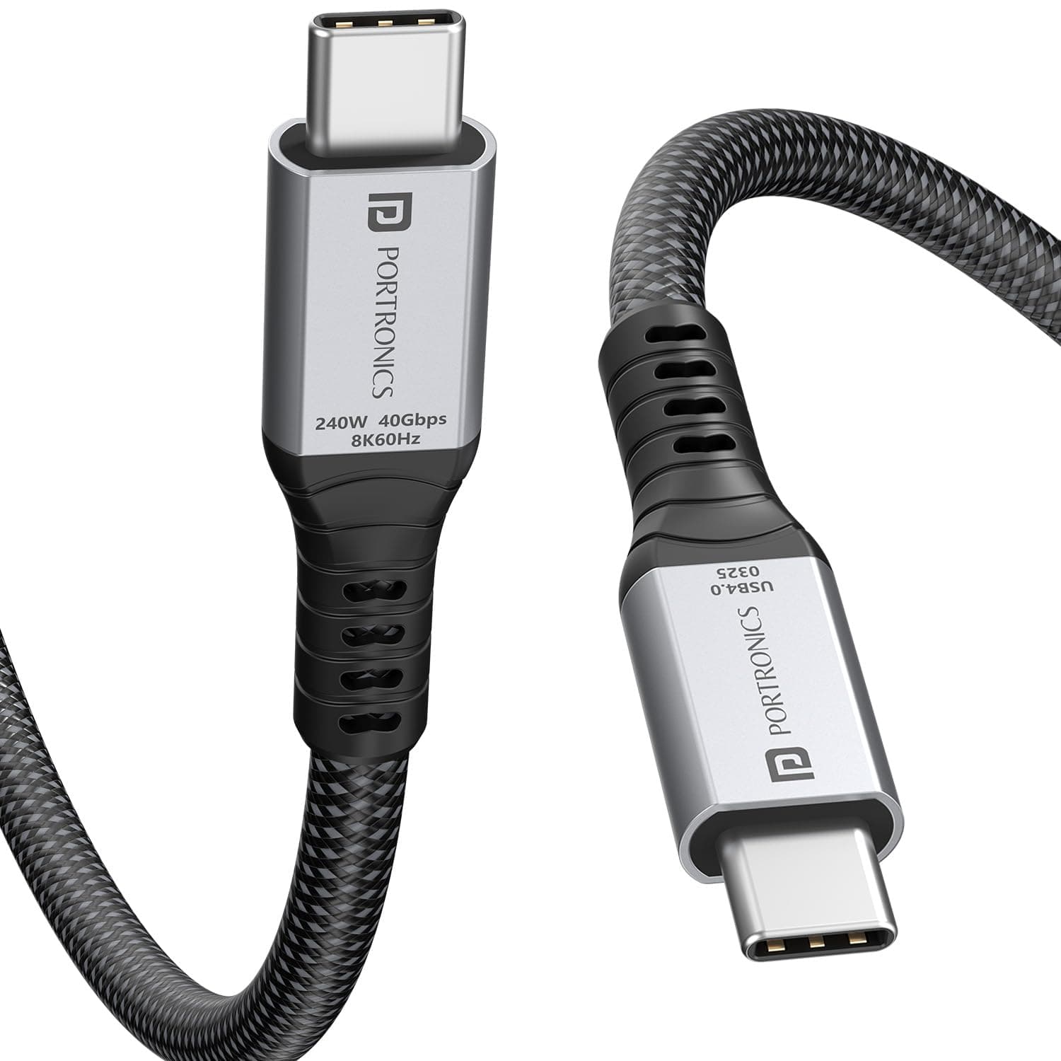 Portronics Flash C2 240W Type C to Type C Cable With 40Gbps Data Transfer Speed, Thunderbolt 4, 8K@60Hz Display Cable, USB 4 Type C, Type C Fast Charging