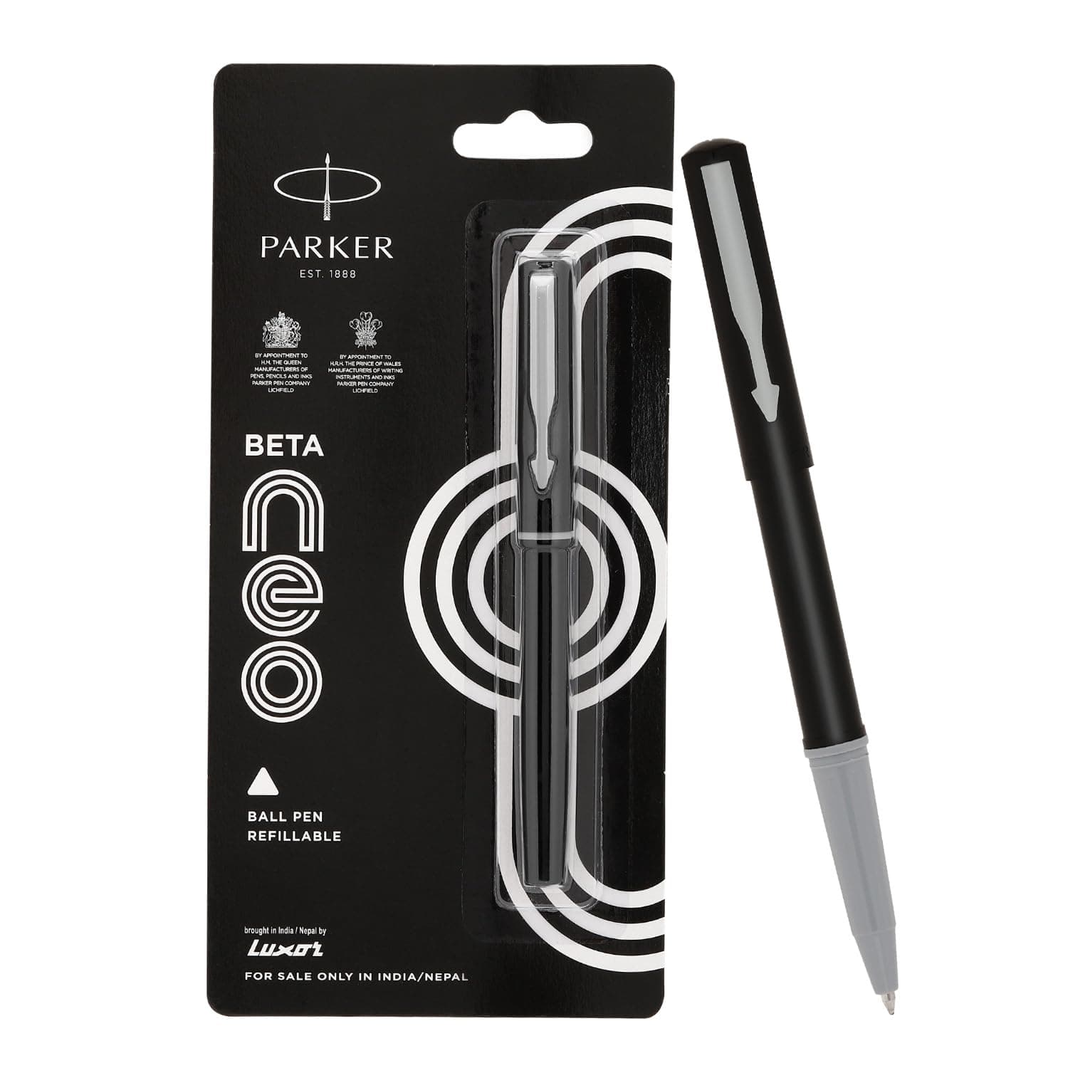 Parker Beta Neo Chrome Trim Ball Pen | Blue Ink | Black Body Color | Ballpoint Pen for Smooth Writing | Ergonomic Design, Write with Confidence Anytime, Anywhere