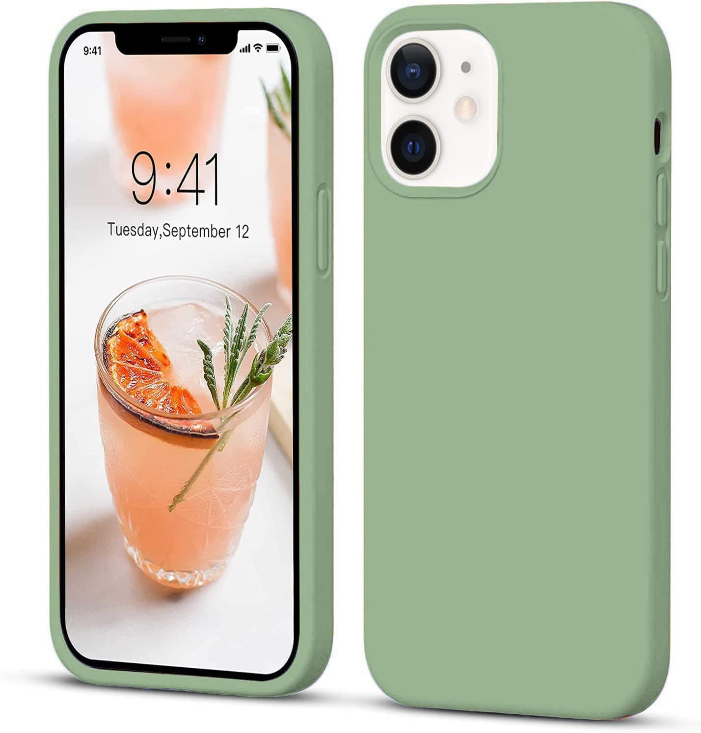 DIZORO® Silicone Back Case for iPhone 12/12 Pro, Soft-Touch Phone Microfiber Silicone Back Cover for iPhone 12/12 Pro -Matcha