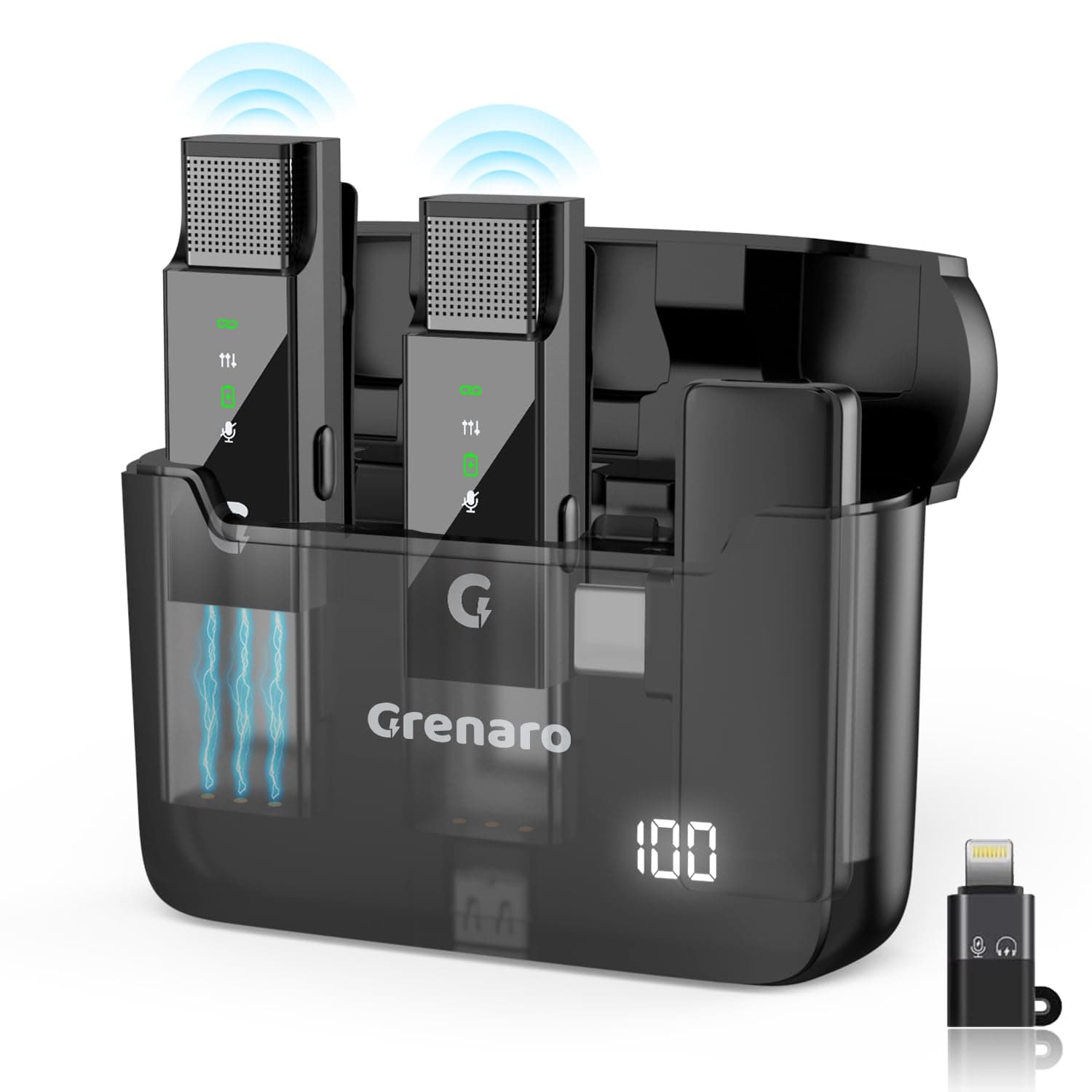 GRENARO S13 Wireless Mic for YouTube Recording, Collar Microphone with 3-Level Noise Reduction, 30m Range, 30H Battery, Portable Mike for Vlog, Live Streaming & Mobile Video Creators