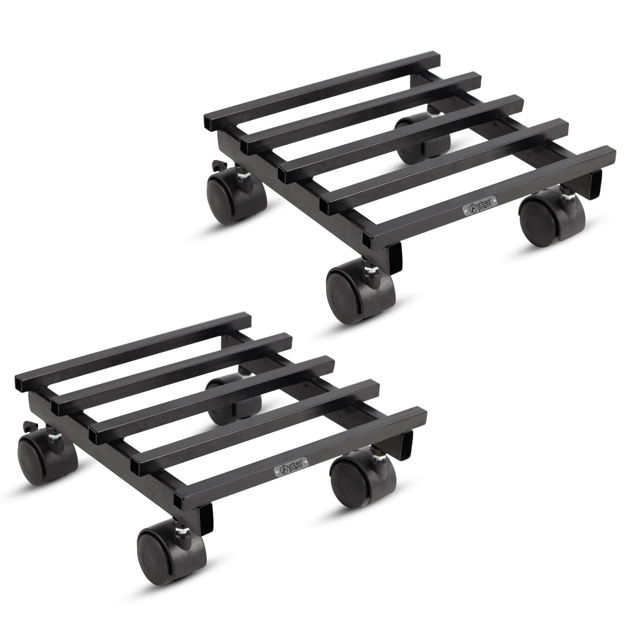 Urban Plant Heavy Duty Plant Stand with Wheels | Wheel Pot Trolley for Balcony, Indoor & Outdoor | Rust-Proof Metal Gamla Stand (Black Square Caddy - Pack of 2)