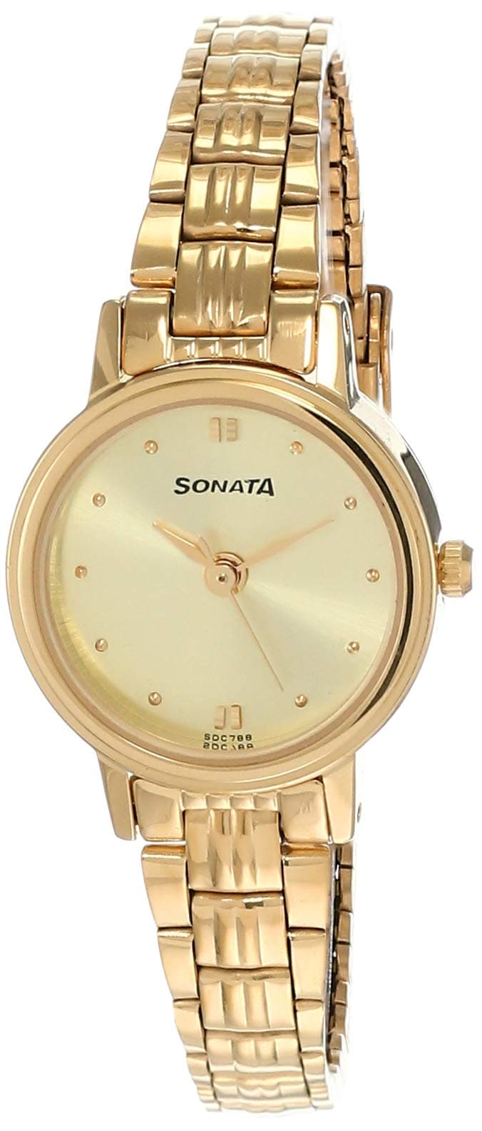 Sonata Quartz Analog Gold Dial Gold Metal Strap Watch for Women - NT8096YM02