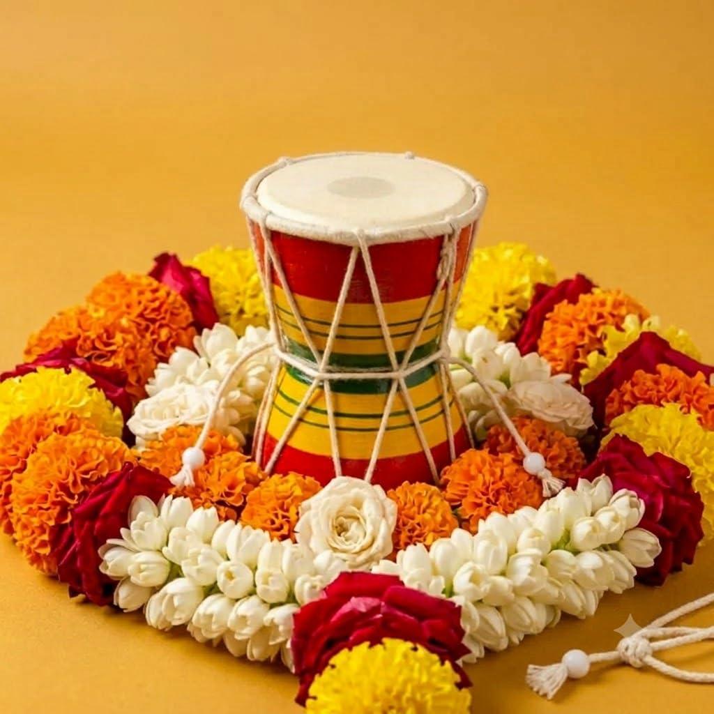 Handcrafted Wooden Shiv Damru | Traditional Mini Damaru Musical Instrument for Shiv Puja, Mahadev Decoration, Temple, Festival, Spiritual Rituals & Gift | Multicolor Hand Drum (4 inch)