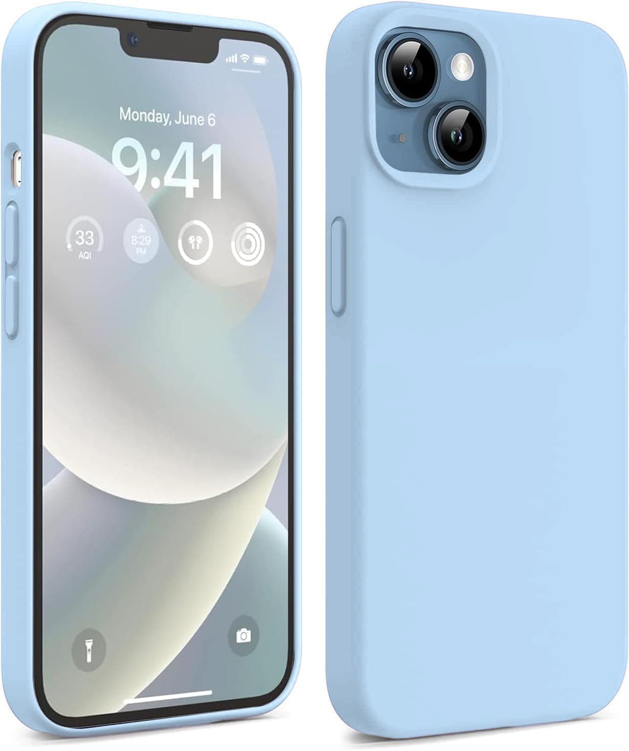 DIZORO® Microfiber Candy Case Compatible for iPhone 13 / iPhone 14 6.1 Inch Shockproof Slim Back Cover Liquid Silicone Case - ICE Blue