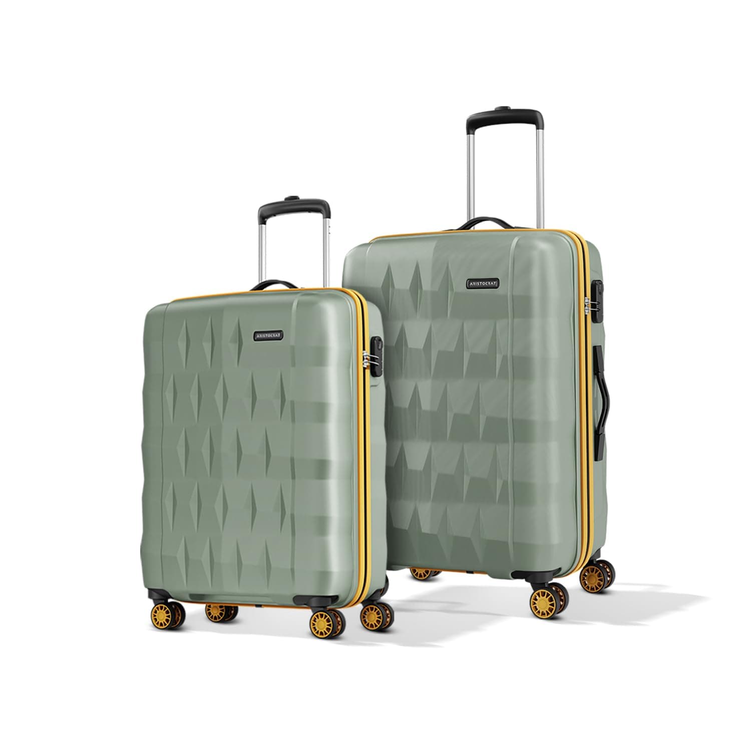 Aristocrat Comet Set of 2 (Cabin+Medium) Hard Case Trolley Bags, Green