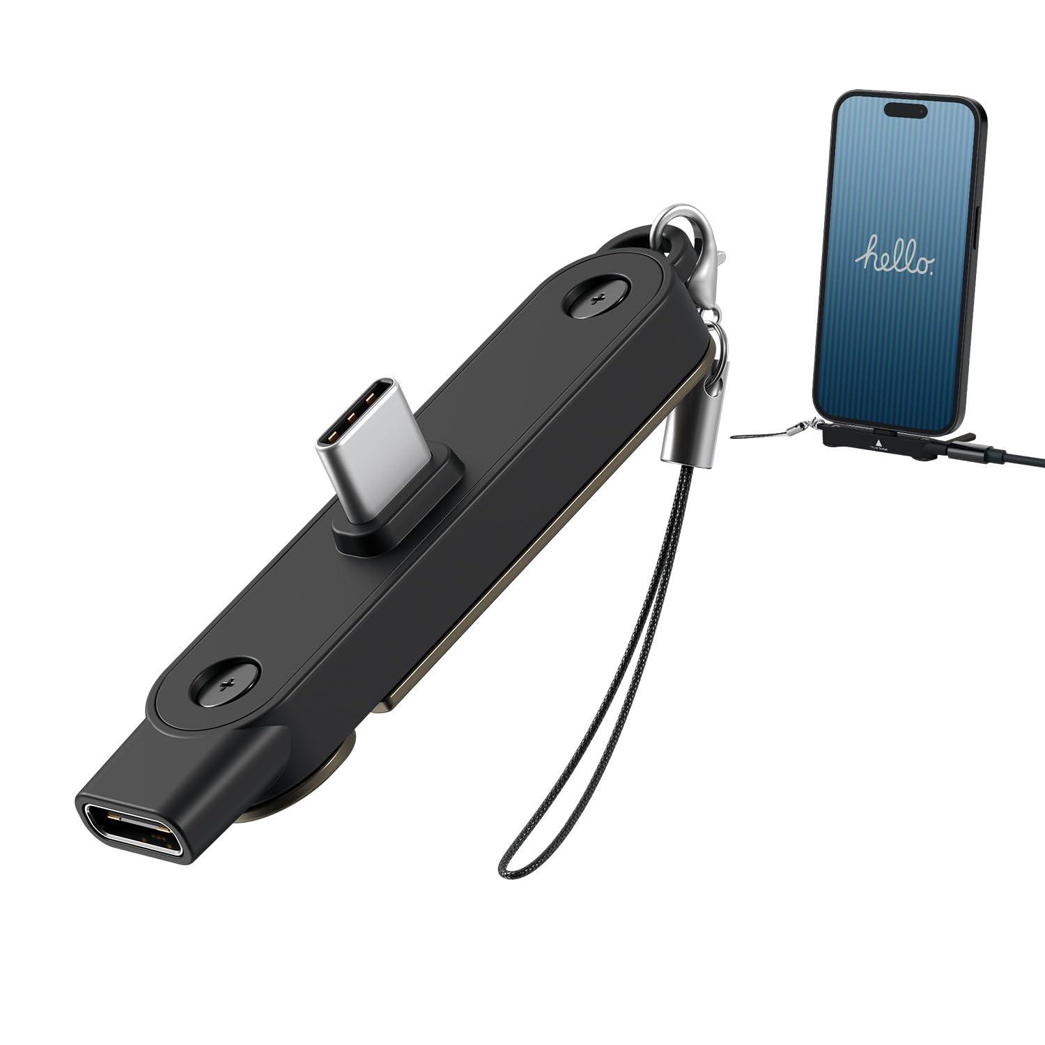 Portronics 240W Dockpin Type C to Type C Adapter with in Built Stand, Smart E-Marker Chipset, Pocket-Sized Connector, Compact Cable-Free Design, Compatible with Laptops, Smartphones, Tablets(Black)