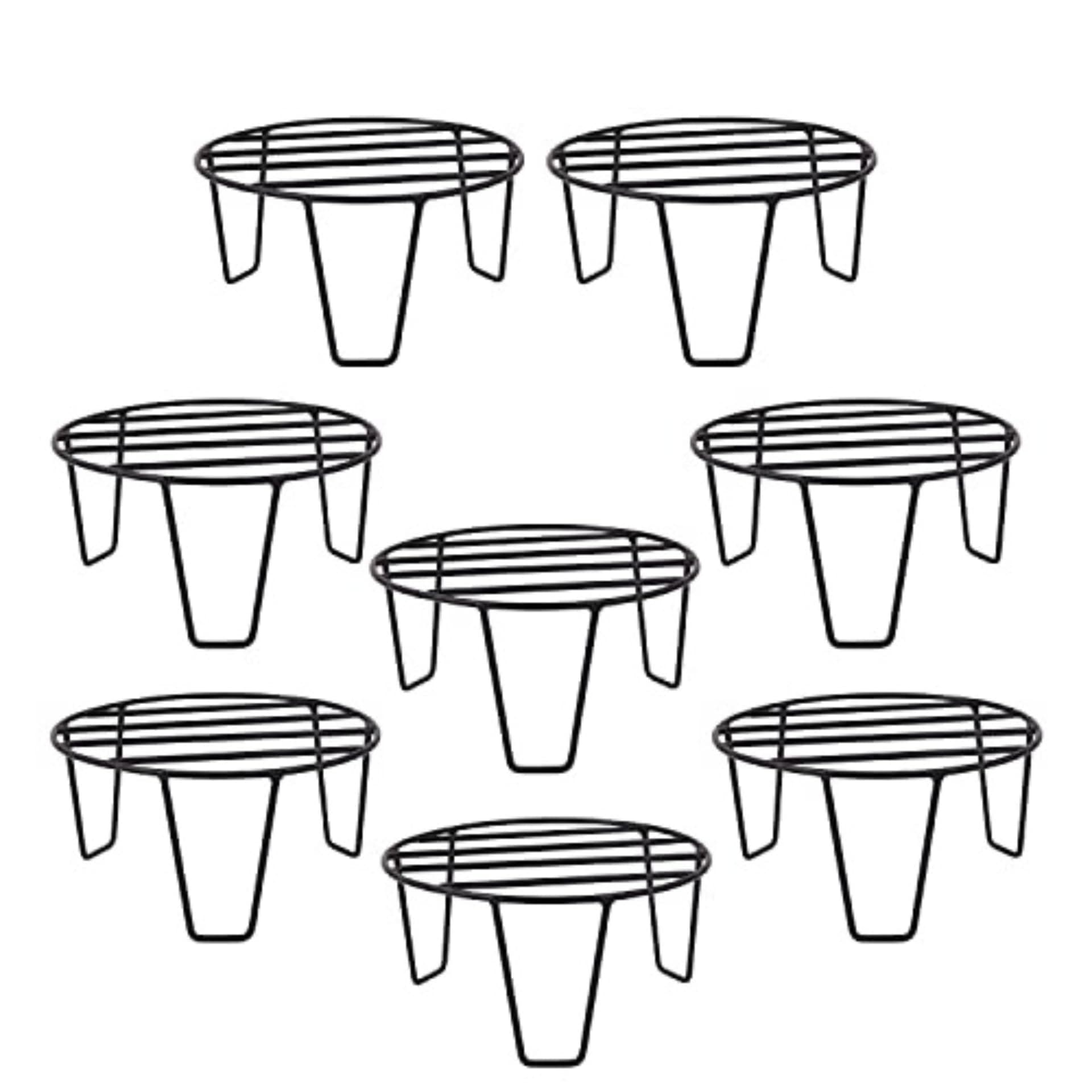 NAYRA Black Color Strong Legs Metal Round Stands for Plant Pot Flower Pot Round Stand for Planter Indoor and Outdoor (20 CM) (Set of 8)