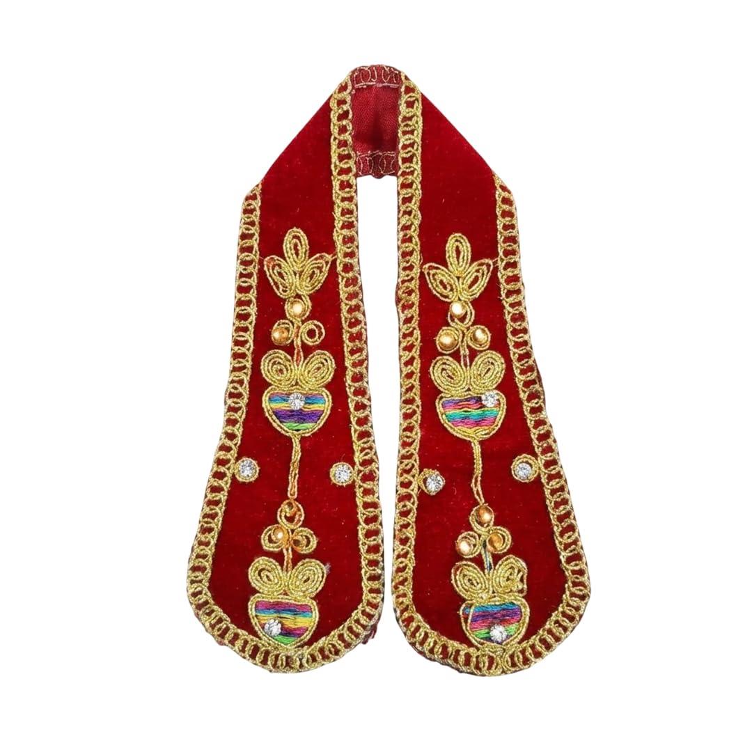 Premium 12 Inch Red Velvet Ganpati Shela with Gold Zari Work & Stone Studs | Traditional Ganesh Bappa Dupatta for Murti | Decorative Idol Vastra for Ganesh Chaturthi & Diwali Puja Accessories