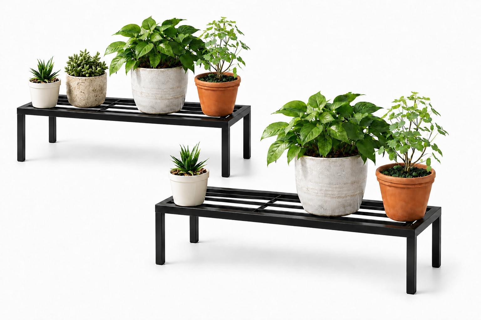 Kundi Plant Stand for Balcony Decoration | Anti-Rust Metal Pot Stand for Indoor & Outdoor Plants | Garden Flowerpot Stand | Black | 24 Inch | (Pack of 4) (Pack of 2)
