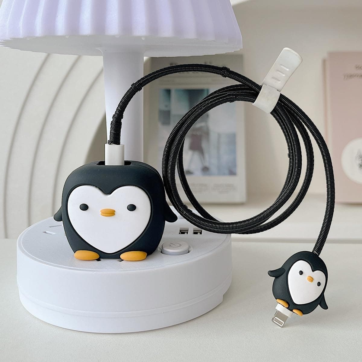 INEFABLE Charger Case Cover Protector with 3D Cute Pattern for iPhone Charger only 18W & 20W, Data Charging Cable Wire Saver Protective Cable Cover Full Protection - Set Of 1 (Penguin)