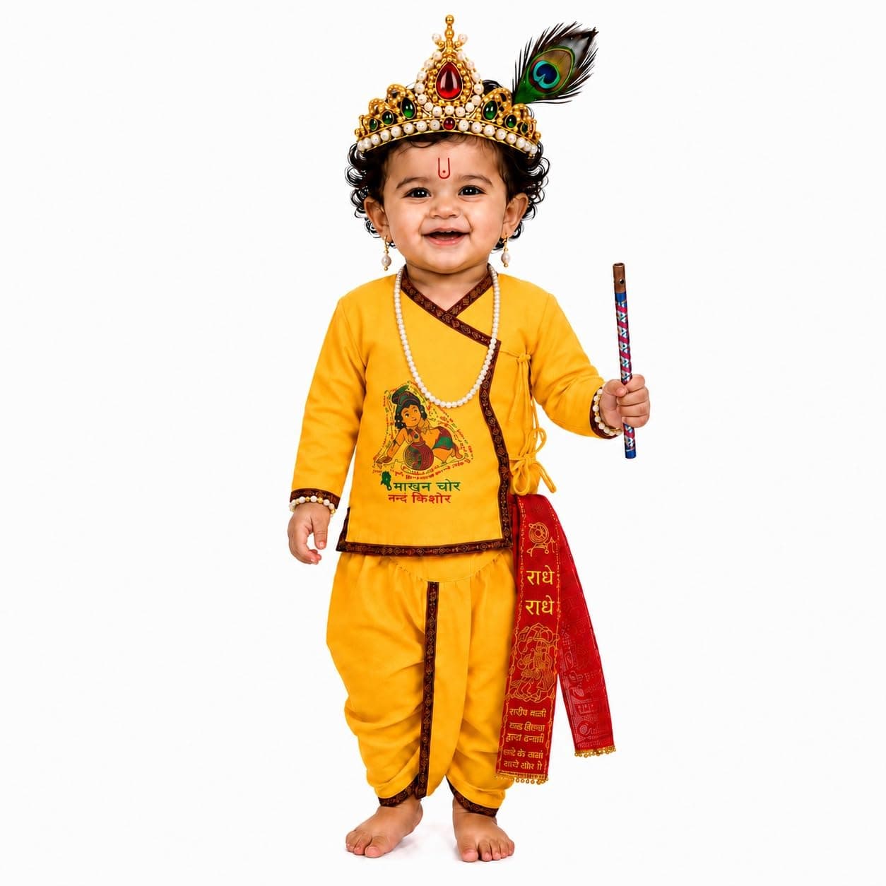 Raj Costume Krishna Fancy Dress Costume for Kids, Shri Krishna Dress for Baby Boy and Girl, Bal Krishna Costume, Janmashtami Dress