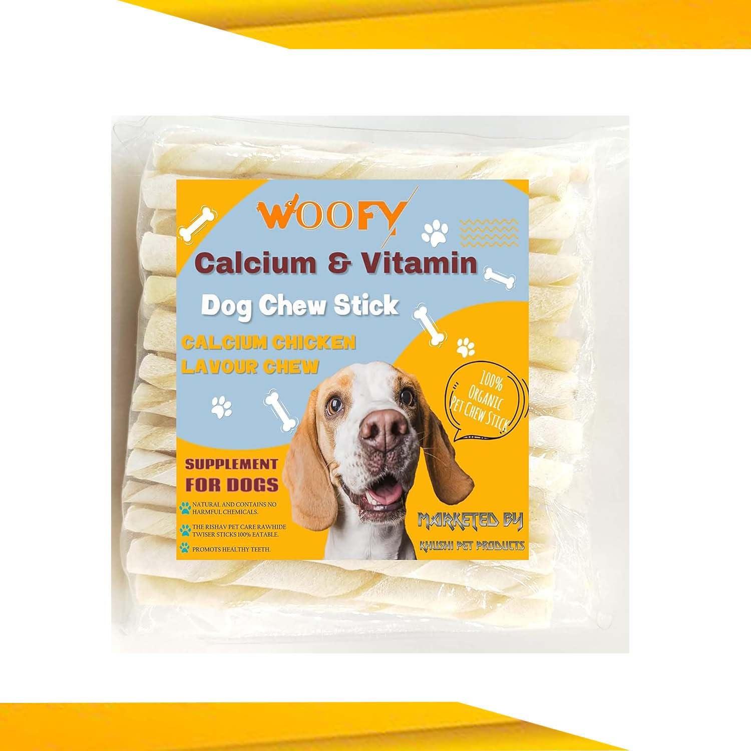 Woofy Dog Natural Twisted Rawhide Chew Sticks | Calcium White Twisted Chew Stick | Fresh & Natural Rawhide Treats For All Life Stages Dogs Breeds (250 Gram)