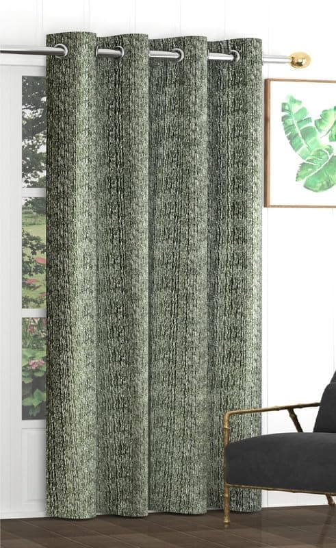 Exporthub 1 Piece Heavy Quality Polyester Texture Design Green Color Eyelet Long Door Curtains - Long Door - 8 feet Long (EHSPR905_84_1)
