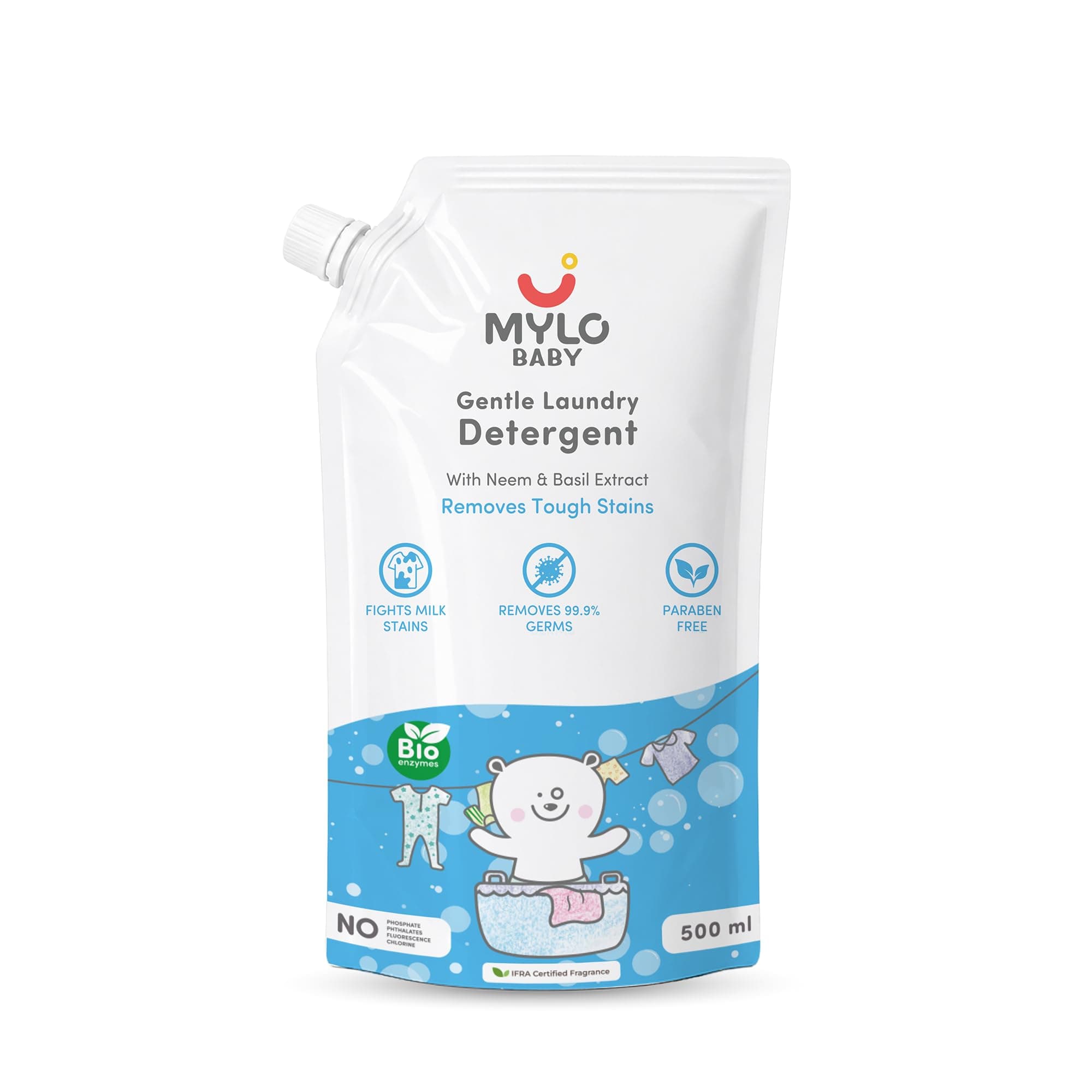 Mylo Baby Detergent Liquid For Clothes | Anti - Bacterial | No Harmful Chemicals, No Allergens & No Artificial Colours (500 ml (Pack of 1))
