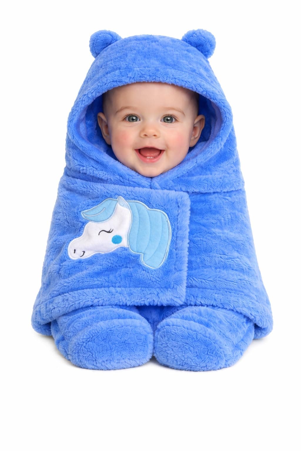 MOM & SON Newborn Baby Swaddle Blanket with Hood, Baby Wrap | Swaddle Wrapper |Baby Sleeping Bag (Blue, 0-6 Months)