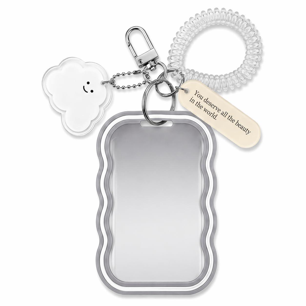 Street27 Cloud Shape Photo Card Holder with Keychain Pendant | Transparent ID Badge Case with Wrist Strap | Silicone Protective Card Cover for Office, School & Travel (Grey)