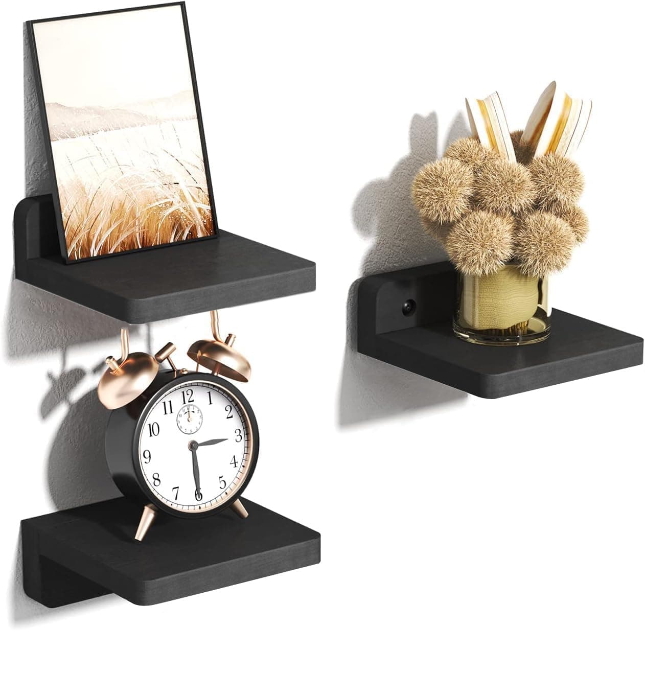 UHUD CRAFTS Engineered Wood Small Floating Shelves, Set of 3 Black Shelves for Wall Decor & Storage|Wall Mounted Small Wall Shelf|Mini Display Shelf for Living Room, Bathroom, Kitchen & Bedroom Décor