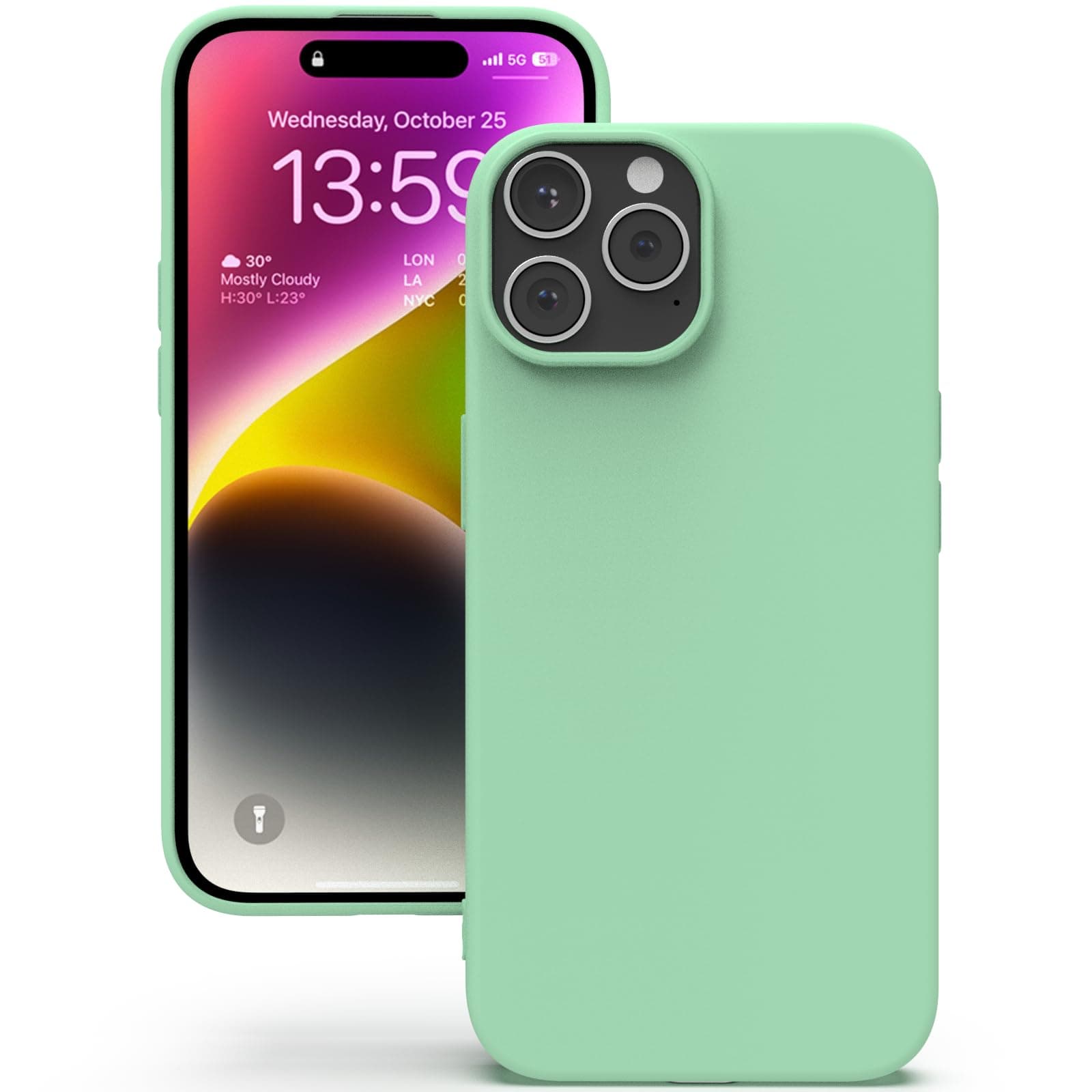 YATWIN Silicone Back Case for iPhone 14 Pro, Soft-Touch Phone Back Cover for Apple iPhone 14 Pro - Light Cyan