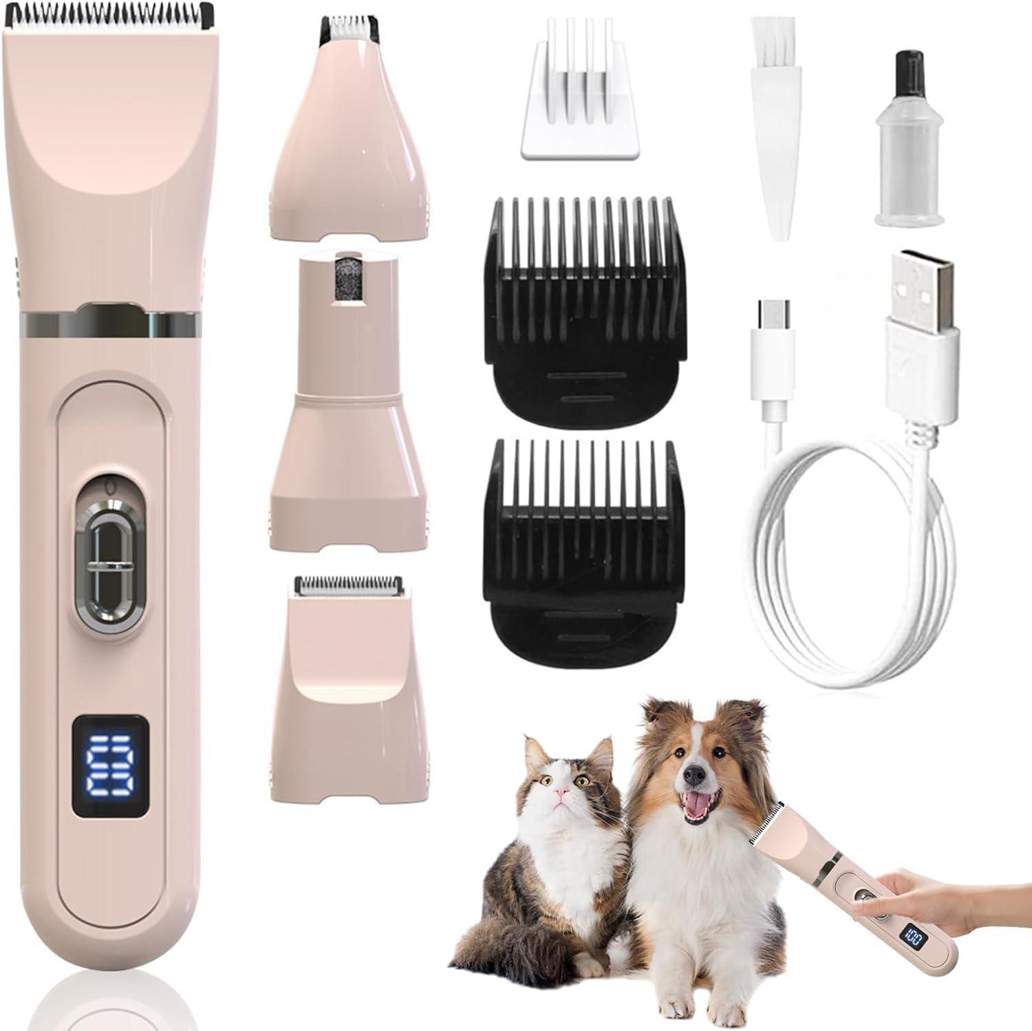 AJIGNA MART 4-in-1 Pet Grooming Kit for Cats, Dogs & Rabbits | Rechargeable Cordless Low Noise Clippers with Paw Trimmer, Nail Grinder, Face & Ear Shaver | Safe, Portable Hair Grooming Tool for Pets