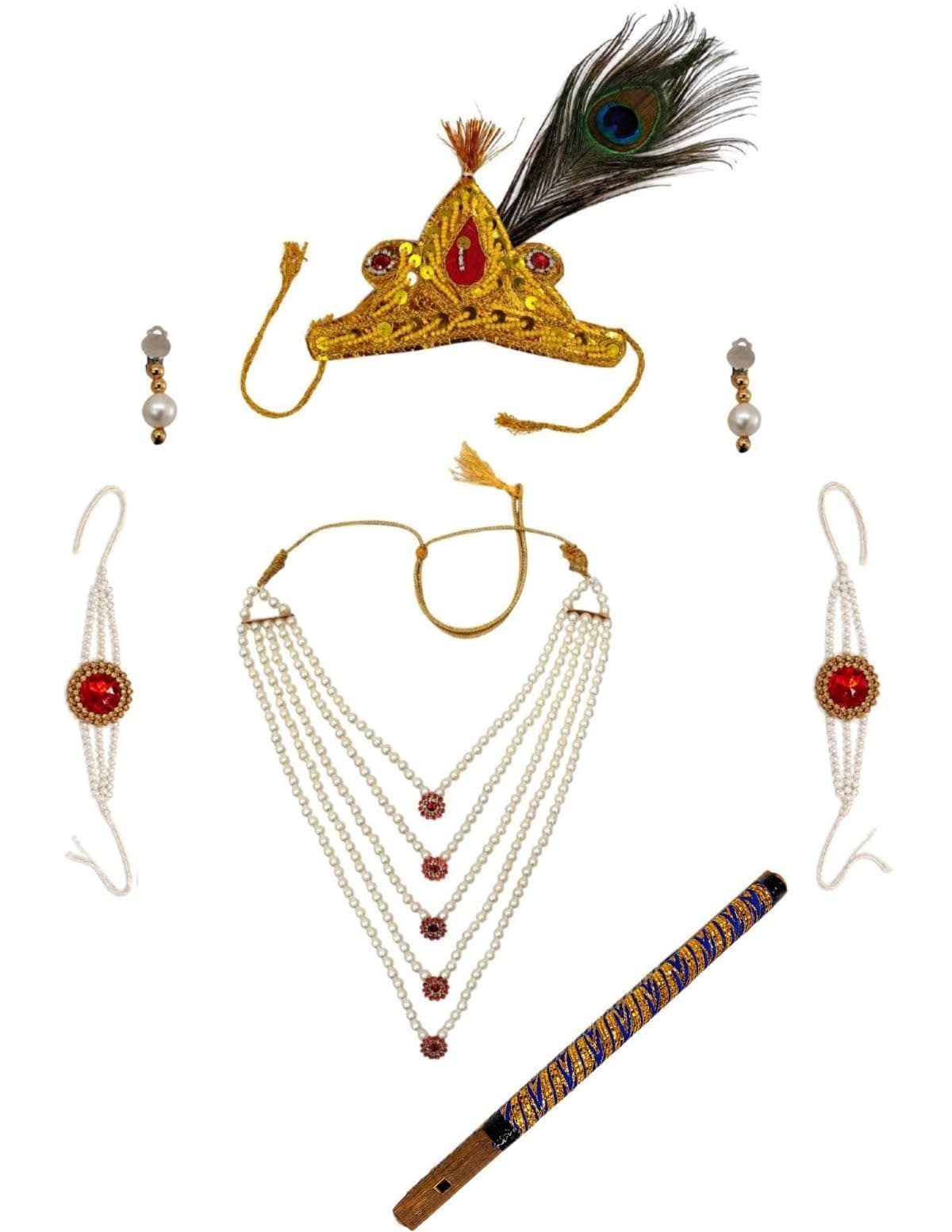 BookMyCostume Plastic Fancy Dresses with Light Pearl Jewellery Set Krishna Jewellery for Kids/Infant Bal Gopal/Kanhaaccessories/Krishna Jewellery Set