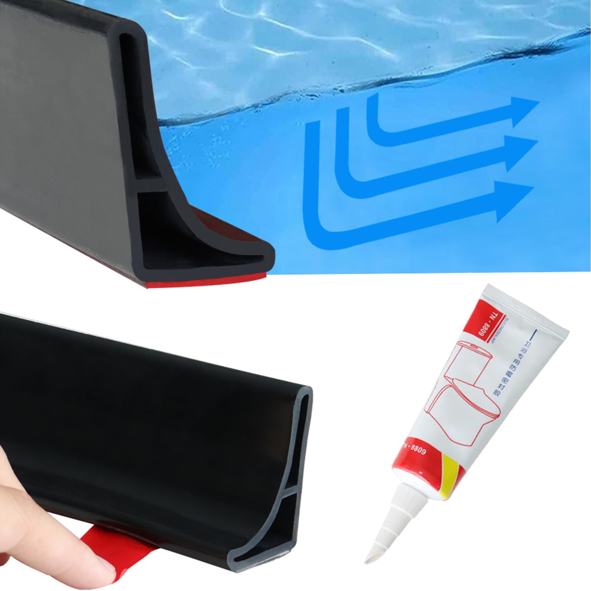 URBANMONK 1-Meter Self Adhesive Water Stopper for Bathroom | Water Stopper for Kitchen Slab with Glue Stick | Bathroom Water Stopper Flexible Silicone Water Blocking Strip