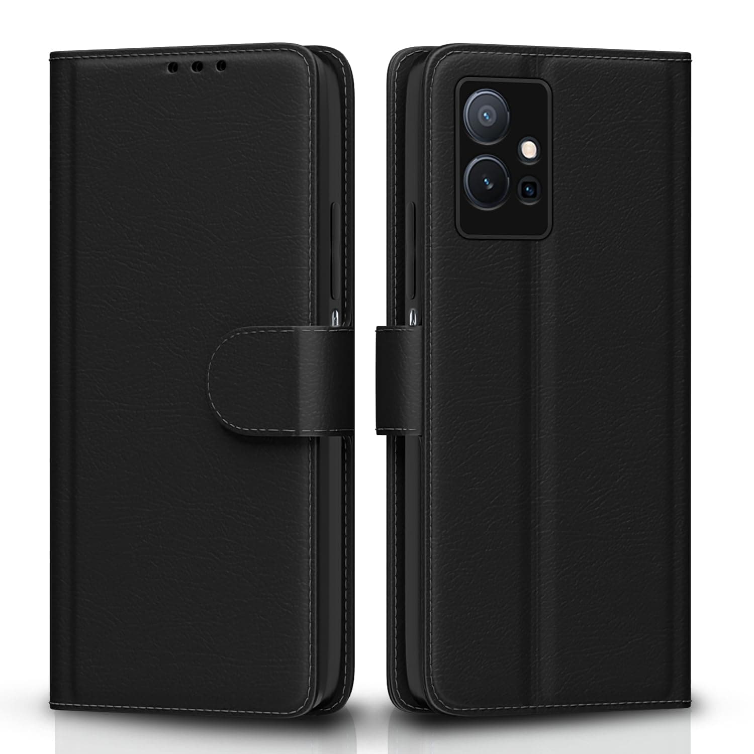 Pikkme Flip Cover for Vivo T1 5G / Vivo Y75 5G / iQOO Z6 5G| Leather Finish | Shockproof with Card Pockets & Wallet Stand | Ultimate Protection Case(Black)