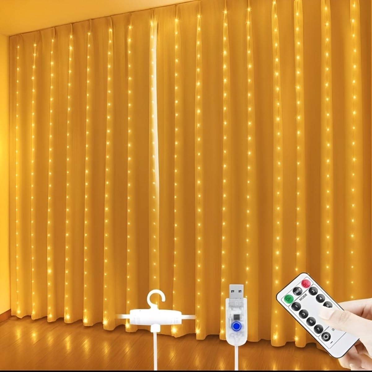 Desidiya 8 Modes Curtain Lights 300 LEDs 10 Fairy Light 3Mtr Each Indoor/Outdoor Decoration for Diwali, Christmas, Wedding, Ramzan, Party, Home, Patio Lawn with Remote & USB Power Supply (White)