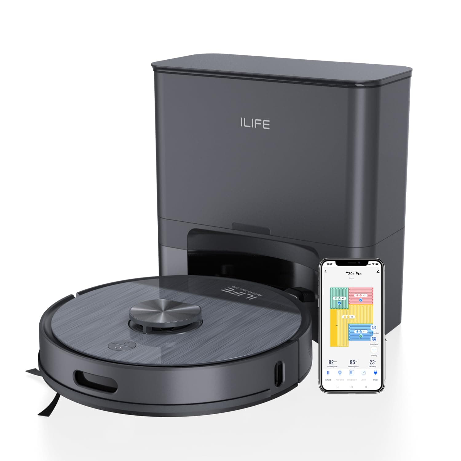 ILIFE T20s Pro Robot Vacuum Cleaner with Advanced LiDAR Navigation, Self-Emptying for Up to 10 Weeks, Strong Suction, Simultaneous Vac and Mop, Multi Floor Maps, Customized Cleaning, App, Alexa & GH