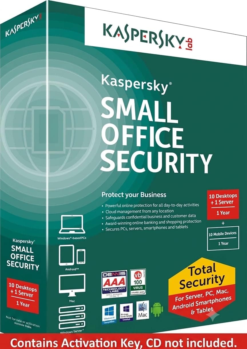 Kaspersky Small Office Security Latest Version-10 PCs + 1 File Server 1 Year (CD) + 10 Mobile Devices