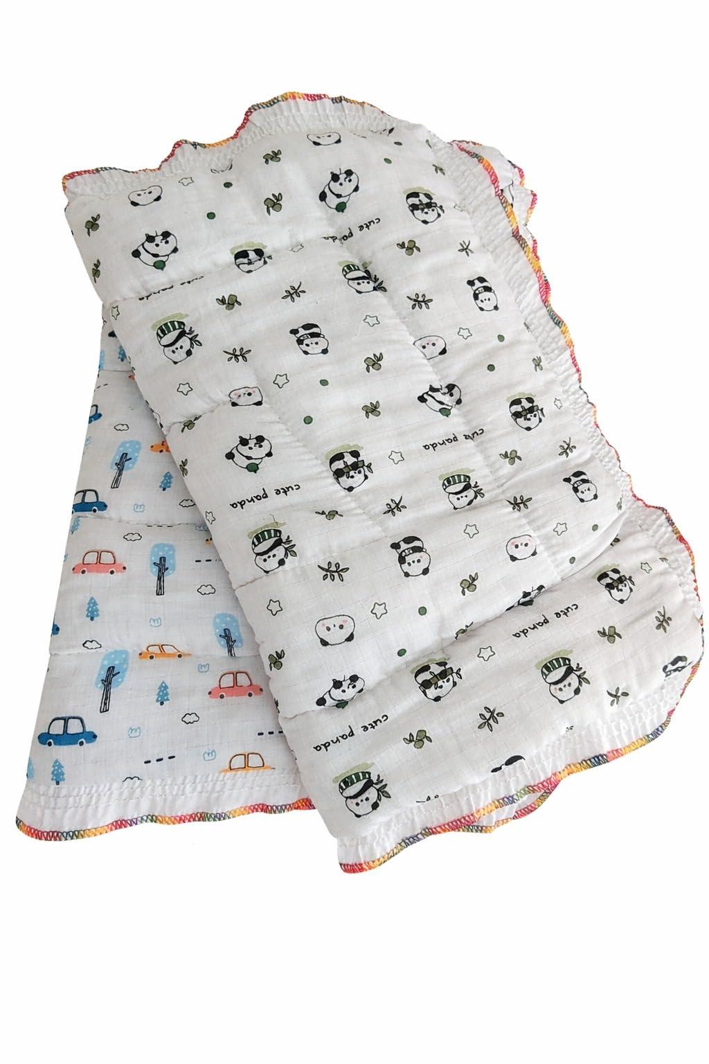 AAROVI 100% Muslin Cotton Baby Godadi Pack of 2 | Soft Cotton Mat | Newborn Sleeping Mat | Lightweight Breathable Mattress | Cartoon Print | Infant Bedding | 0-12 Months