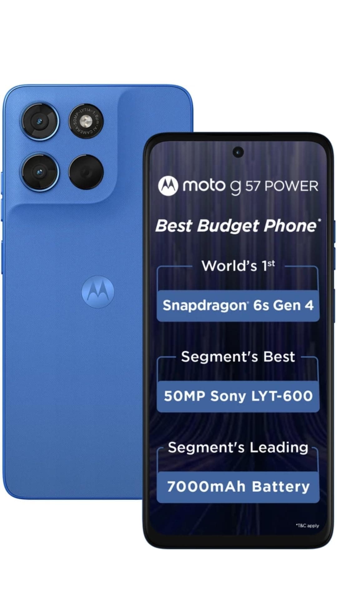 Motorola G57 Power 5G (Regatta, 8GB RAM, 128GB Storage) | Snapdragon 6s Gen 4 Processor | 6.72" FHD+ Display | 50MP LYT-600 + 8MP Ultrawide | 8MP Selfie Camera | 7000mAh Battery, 33W TurboPower | IP64
