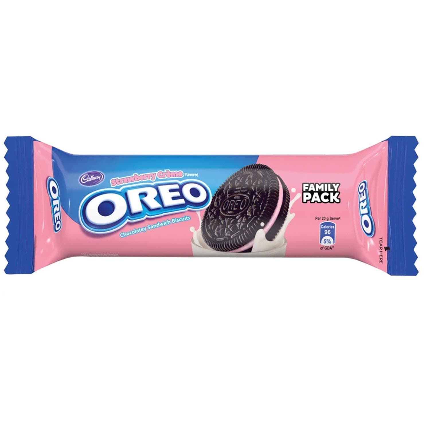 Oreo Cadbury Chocolate Strawberry Creme Biscuit,120 Gm - Refined Wheat Flour,Sugar,Palmolein,Starch, Leavening Agents (500(Ii) ,503(Ii),Edible Salt,Emulsifier (322)